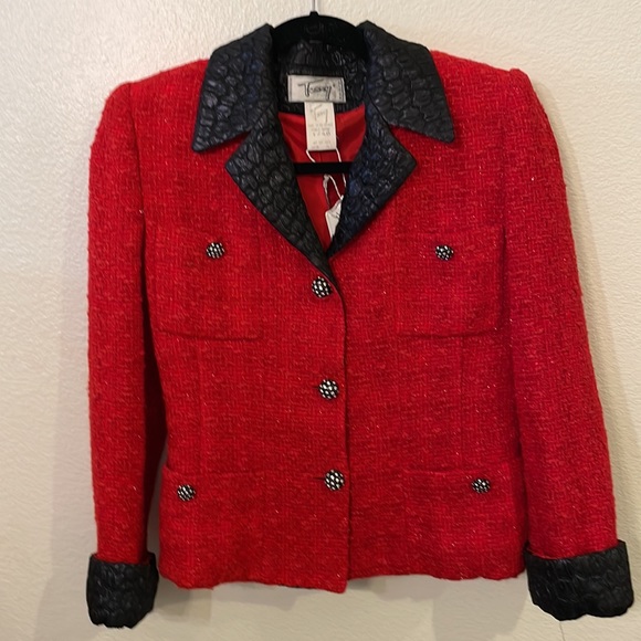 Vintage Terry Paris Red Boucle Tweed suit Jacket Sz 6 - Picture 1 of 4